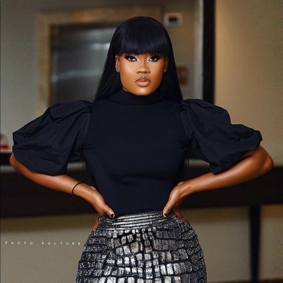 NEW ZARA Extreme Puff Short Sleeve Knit Mockneck Lightweight Statement Sweater M - Picture 4 of 11